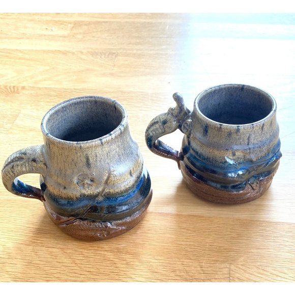 Handcrafted Other - New Handmade Studio his/her Pottery mugs, signed, earth tones, blue, glazed